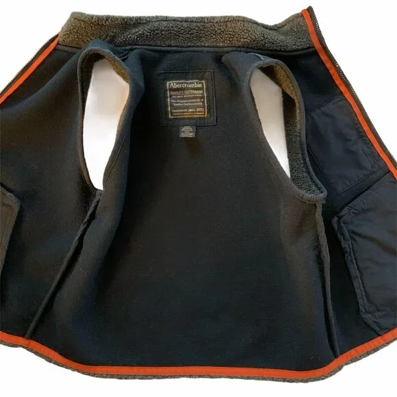 Men's Abercrombie & Fitch Heavy Fleece Lined Full Zip Vest Large Grey Or… - Picture 4 of 7